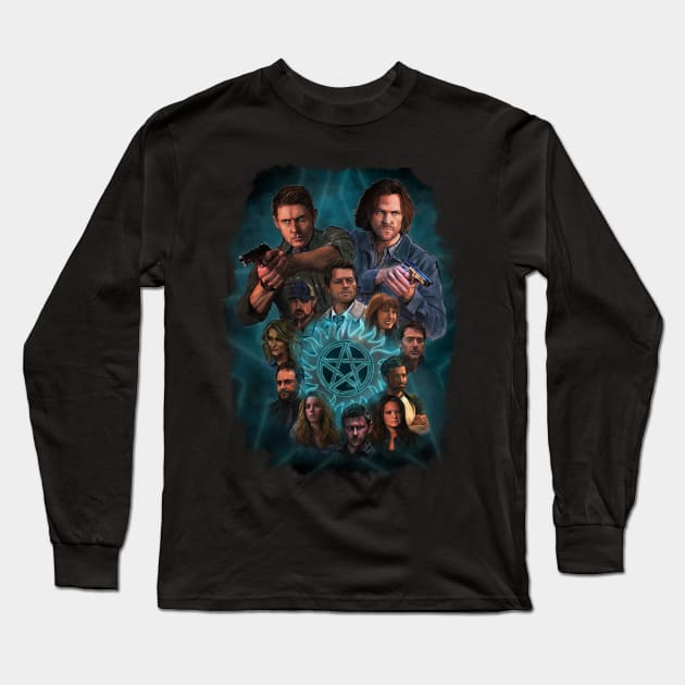 The Winchesters and friends Long Sleeve T-Shirt by Elizachadwickart 